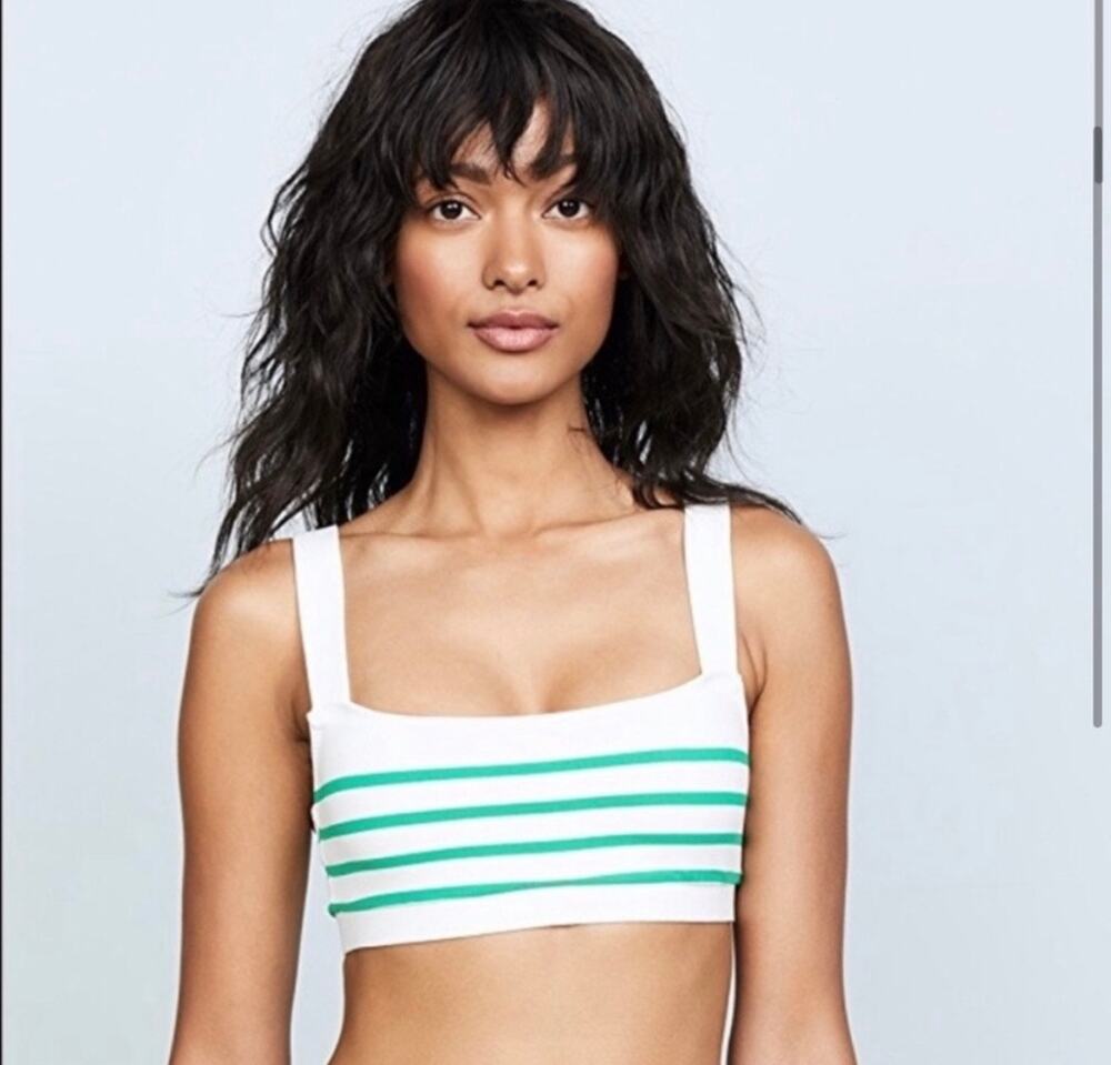 Solid & Striped The Madison Bikini Top Green White Stripe S